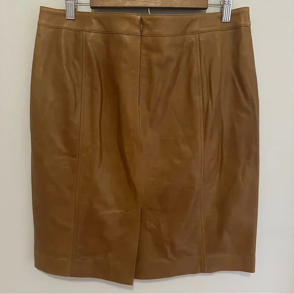 NWT Talbots 100% Lambskin Brown Leather Pencil Skirt W Slit Women’s Size 12P